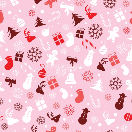 Seamless 3D PBR Christmas Pink Festive Pattern Texture with Holiday Icons