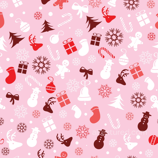 Christmas Pink Festive Pattern Texture with Holiday Icons seamless Christmas Pink PBR texture