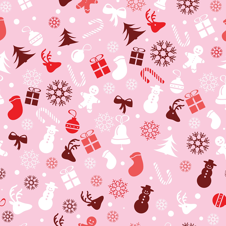 Christmas Pink Festive Pattern with Holiday Icons seamless PBR texture preview