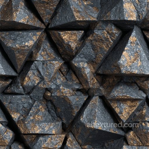 Metallic Black Stone Rock PBR Texture with Geometric Pyramid Pattern seamless Stone PBR texture
