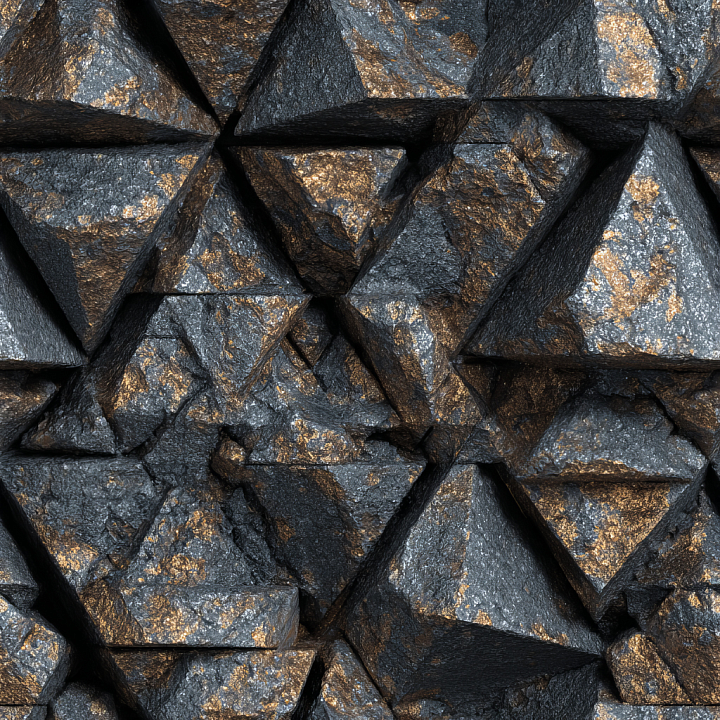 Metallic Black Stone Rock with Geometric Pyramid Pattern seamless PBR texture preview