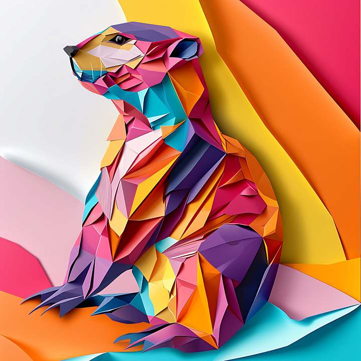 Animal of Vibrant Origami Beaver Art with Geometric Color Blocks seamless PBR texture preview