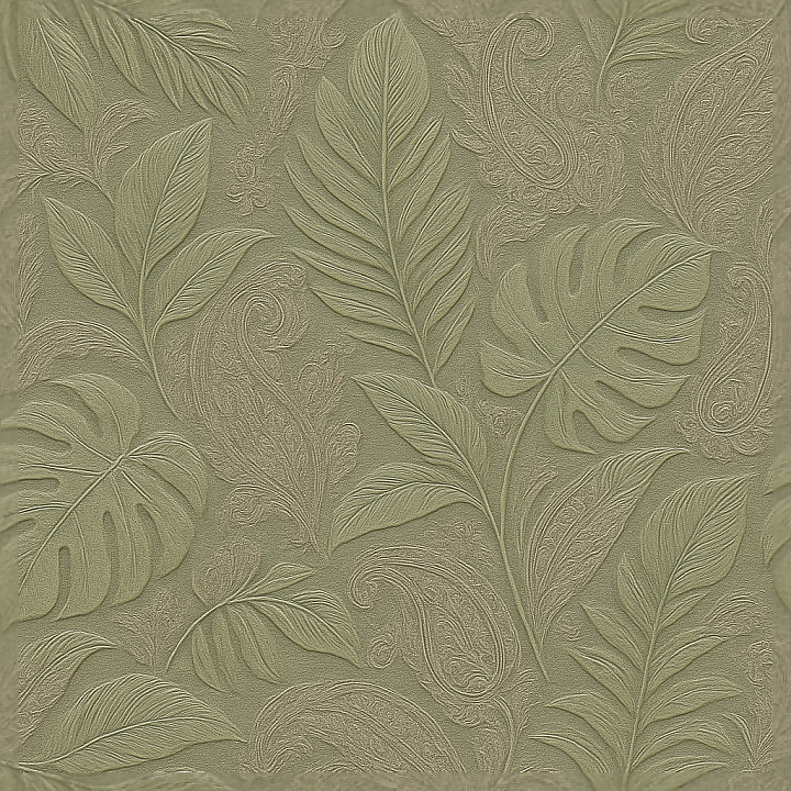 Tropical Leaves Paisley Wallpaper With Embossed Satin Finish And Muted… seamless PBR texture preview