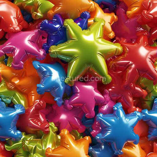 Seamless 3D Inflated PBR Texture of Colorful Shiny Star-Shaped Balloons