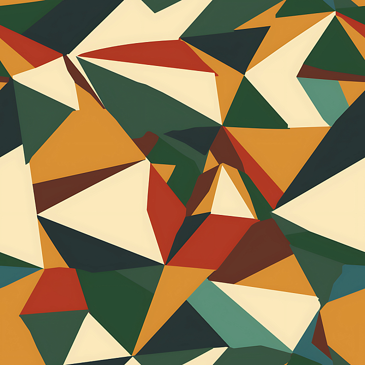 Stylized Geometric Camouflage with Earth Tone Palette seamless PBR texture preview