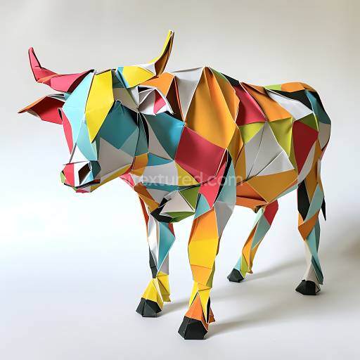 Seamless 3D PBR Texture Featuring Colorful Origami Cow Pattern