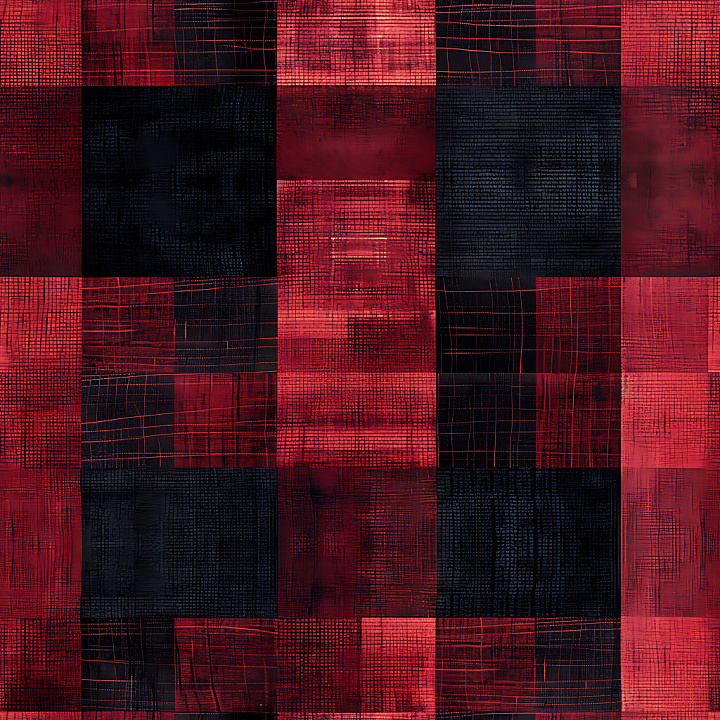 Red and Black Distressed Plaid Fabric seamless PBR texture preview