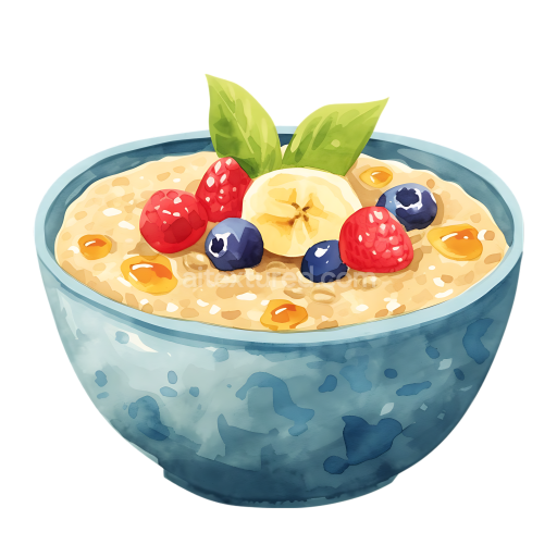 Breakfast Barley Porridge Bowl with Fresh Berries and Banana Illustration