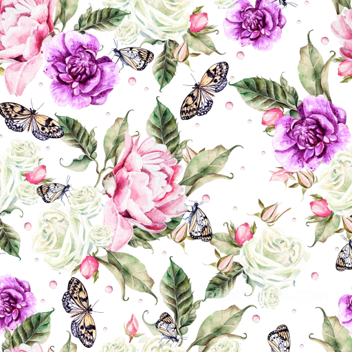 Watercolor Butterflies Texture of Watercolor Pink, Purple & White Floral with Butterflies seamless Watercolor Butterflies PBR texture
