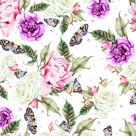 Watercolor Butterflies Texture of Watercolor Pink, Purple & White Floral with Butterflies Watercolor Butterflies texture preview