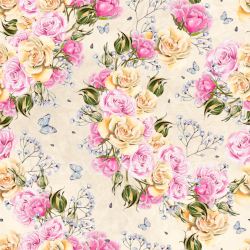 seamless Seamless 3D PBR Floral Fabric Texture Featuring Pink and Yellow Roses with Butterflies texture 8k free download PBR