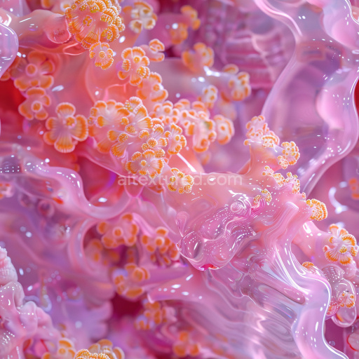 Seamless 3D PBR Texture of Glossy Pink Organic Floral Pattern