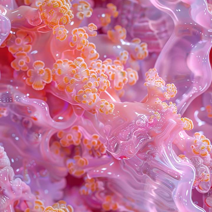 Glossy Pink Organic Floral Pattern seamless PBR texture preview