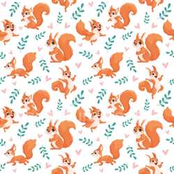 Pattern Bundle - Seamless 3D pattern PBR texture with playful cartoon squirrels and simple botanical accen… texture preview