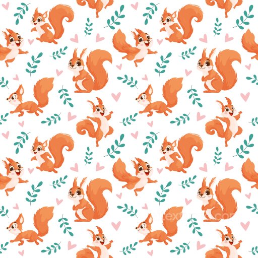 pattern PBR texture with playful cartoon squirrels and simple botanical accents seamless Pattern Bundle PBR texture