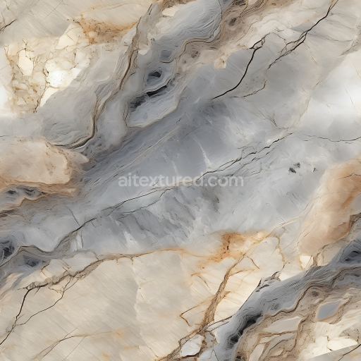 Seamless 3D Gray and Beige Marble PBR Texture with Polished Finish and Intricate Veins