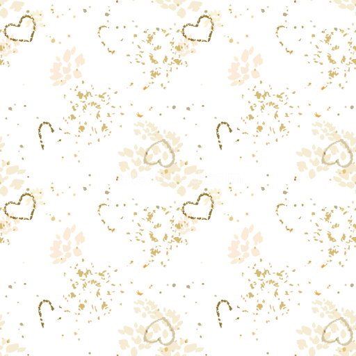 Seamless 3D PBR White Fabric Texture Featuring Subtle Gold Hearts and Abstract Motifs