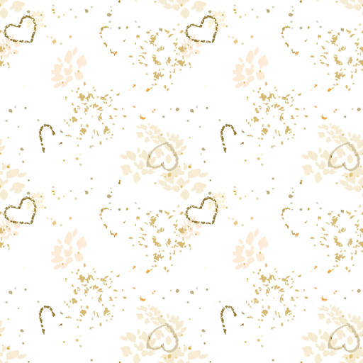 White Fabric Texture Featuring Subtle Gold Hearts and Abstract Motifs seamless White & Gold PBR texture