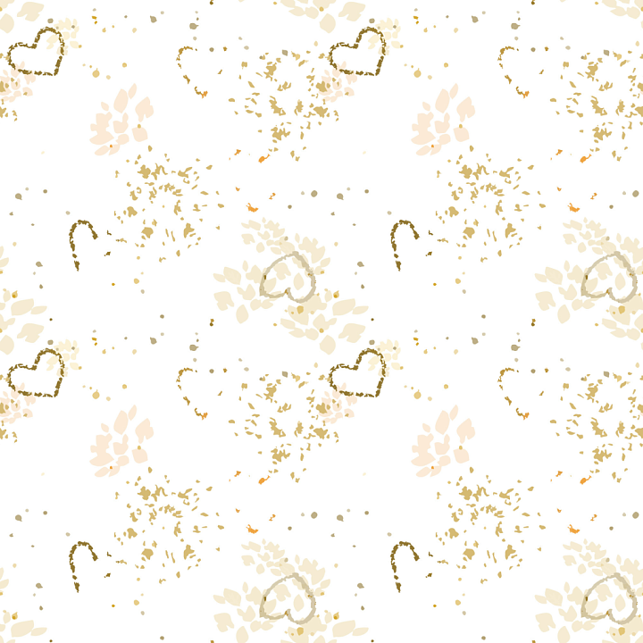 White Fabric Featuring Subtle Gold Hearts and Abstract Motifs seamless PBR texture preview