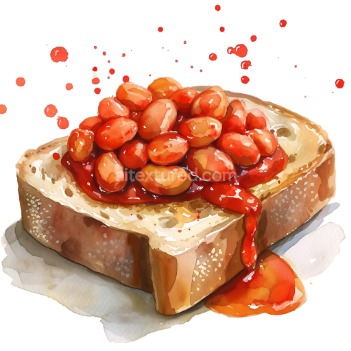 Watercolor Style Baked Beans on Toast Breakfast Graphic