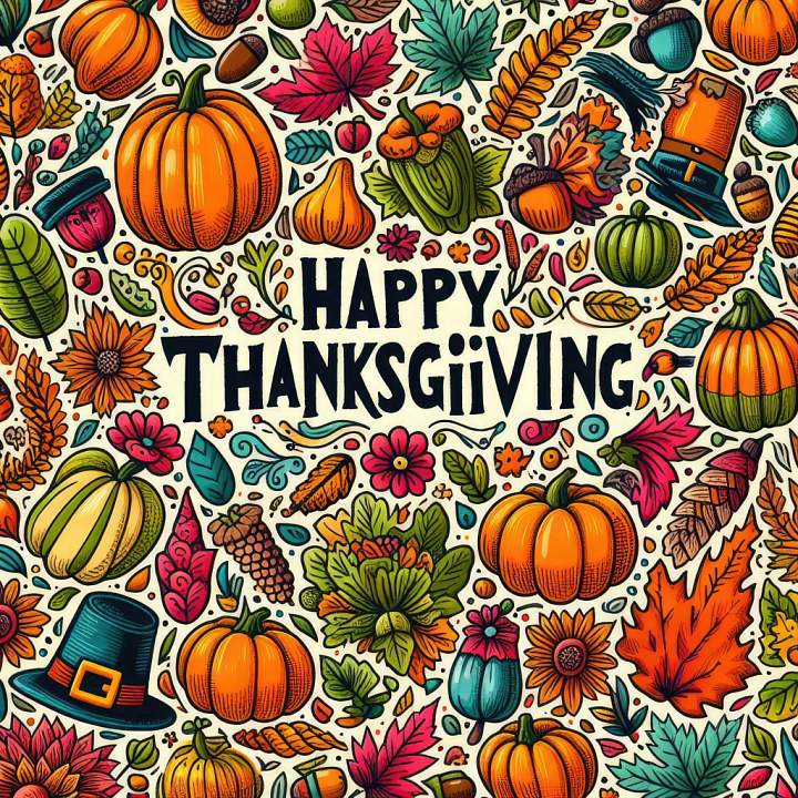 Thanksgiving Autumn Pattern with Pumpkins & Leaves seamless PBR texture preview