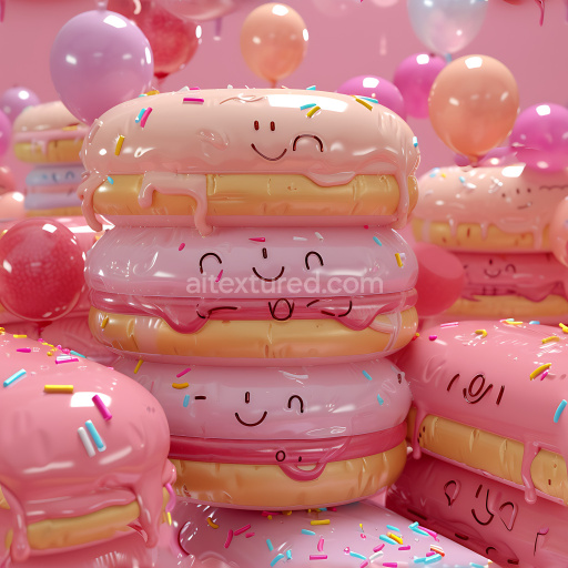Seamless 3D Inflated PBR Texture of Glossy Pink Donut with Colorful Sprinkles