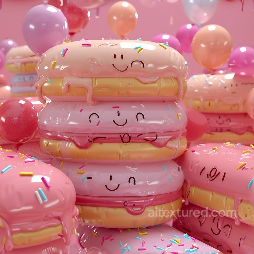 Inflated PBR Texture of Glossy Pink Donut with Colorful Sprinkles seamless Inflated PBR texture