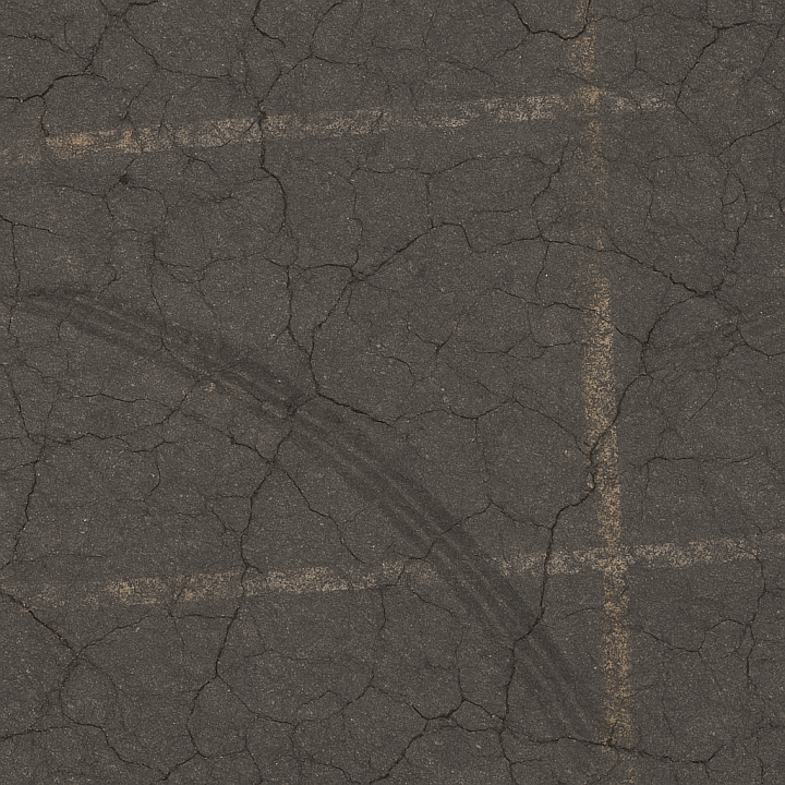 Asphalt Cracked Dark Asphalt With Tire Marks And Paint Markings seamless PBR texture preview