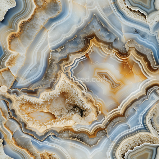 Seamless 3D Agate Stone Crystal PBR Texture with Layered Bands and Crystalline Details