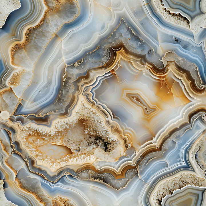 Agate Stone Crystal with Layered Bands and Crystalline Details seamless PBR texture preview