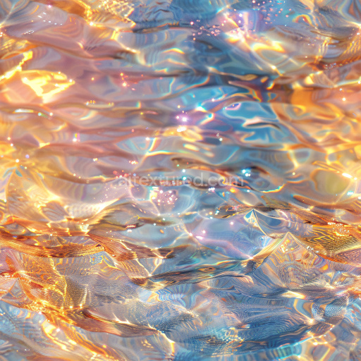 Seamless 3D PBR Texture Featuring Iridescent Glossy Wavy Surface in Vibrant Blue and Gold