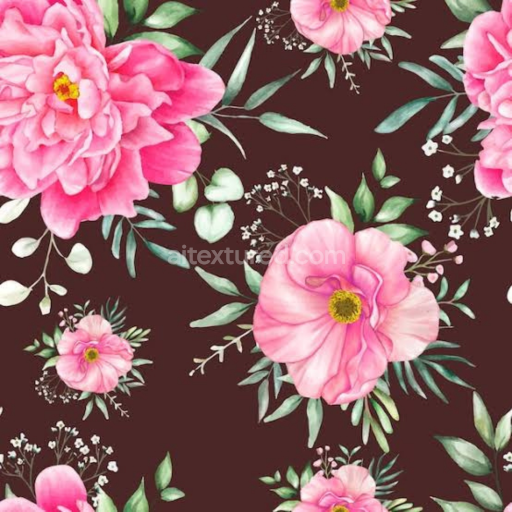 Seamless 3D PBR Texture of Pink Flower Pattern on Dark Background