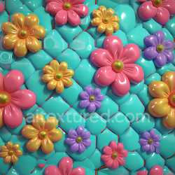 seamless Seamless 3D Inflated Vinyl PBR Texture with Puffy Colorful Flowers and Quilted Panels texture 8k free download PBR