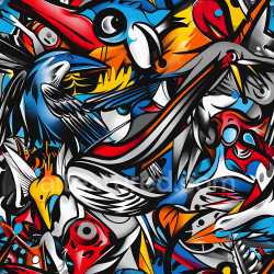 seamless Seamless 3D PBR Texture Featuring Vibrant Graffiti Birds and Urban Street Art texture 8k free download PBR