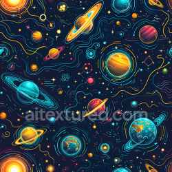 seamless Seamless 3D Space PBR Texture Featuring Vibrant Cartoon-Style Planets & Starry Galaxy texture 8k free download PBR