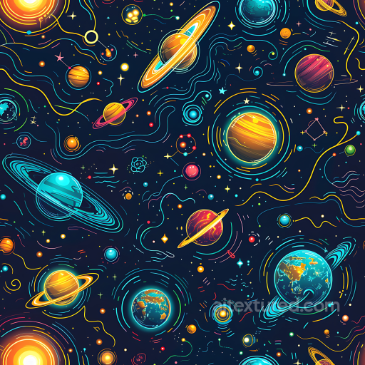 Space PBR Texture Featuring Vibrant Cartoon-Style Planets & Starry Galaxy seamless Star, space, planets PBR texture