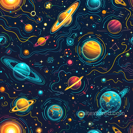 Space PBR Texture Featuring Vibrant Cartoon-Style Planets & Starry Galaxy Star, space, planets texture preview