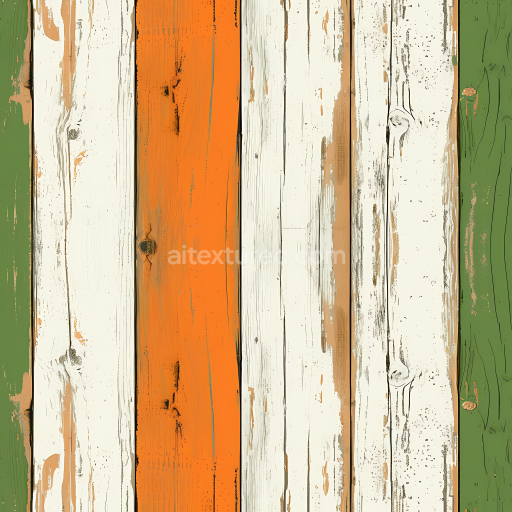 Preview — Seamless 3D PBR Texture of Distressed Painted Wood Planks in White, Orange & Green