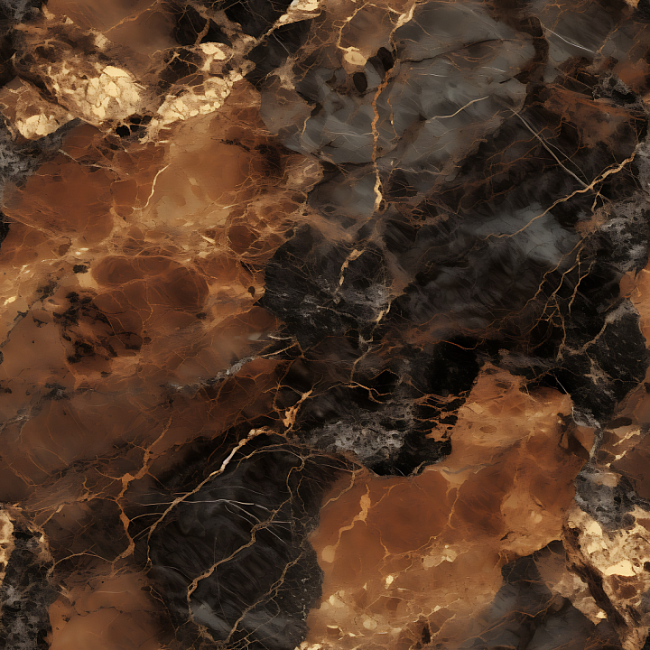 Brown and Black Marble with Bold Veins and Polished Finish seamless PBR texture preview