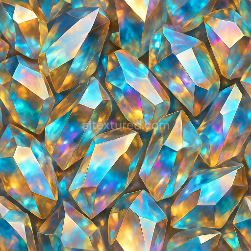 Seamless 3d texture pbr 8k topaz crystal shard with multicolor crystals and crystal shimmer reflective surface