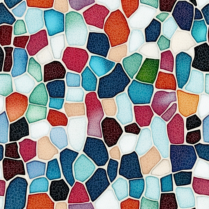 Mosaic with Multicolor Cracked Ceramic Pieces seamless PBR texture preview