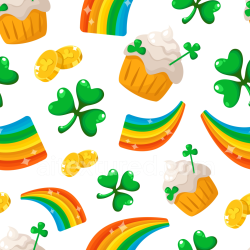 seamless Seamless 3D PBR Texture Featuring St Patrick's Day Shamrocks, Rainbows, and Cupcakes texture 8k free download PBR