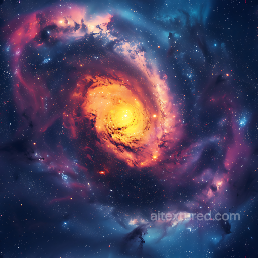 Space PBR Texture Featuring Swirling Galaxy Clouds and Vibrant Fiery Core seamless Star, space, planets PBR texture