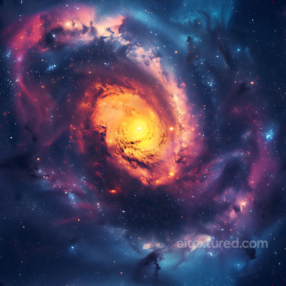 Space PBR Texture Featuring Swirling Galaxy Clouds and Vibrant Fiery Core Star, space, planets texture preview
