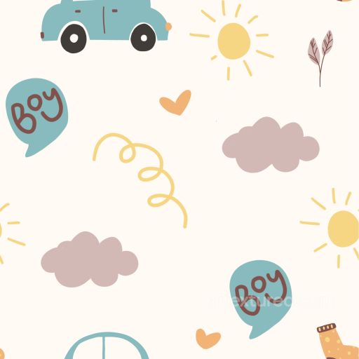 Baby Boy Themed Fabric Pattern Texture with Cars and Clouds seamless Baby Boy PBR texture