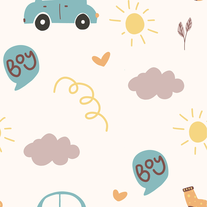 Baby Boy Themed Fabric Pattern with Cars and Clouds seamless PBR texture preview