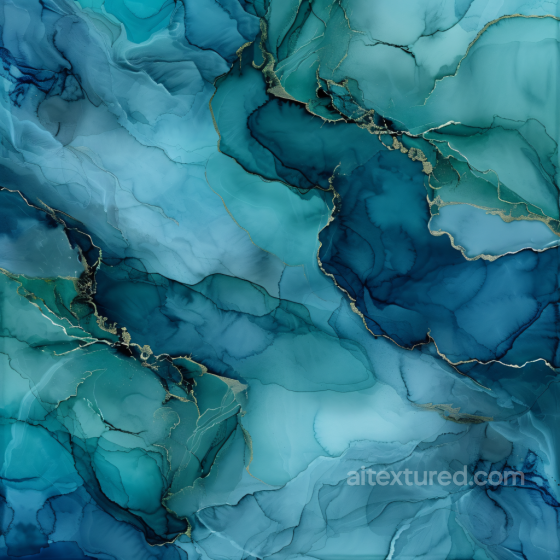 Alcohol Ink PBR Texture Featuring Blue-Green Fluid Waves and Gold Veins Alcohol ink texture preview
