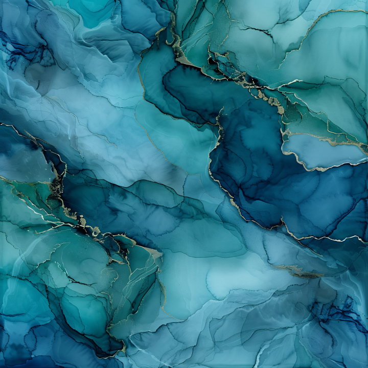 Alcohol Ink Featuring Blue-Green Fluid Waves and Gold Veins seamless PBR texture preview