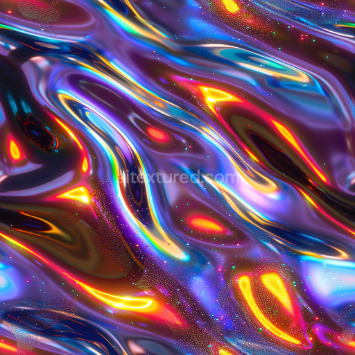 Seamless 3D PBR Glossy Liquid Texture with Neon Multicolor Highlights