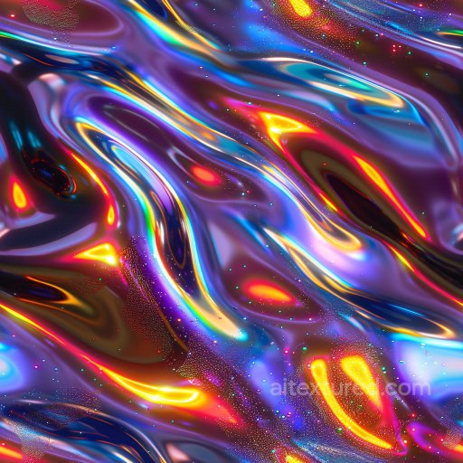 Seamless 3D PBR Glossy Liquid Texture with Neon Multicolor Highlights texture preview